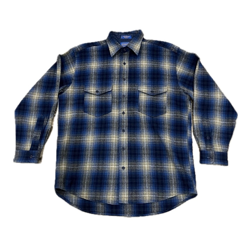 Vintage Pendleton Outdoorsman Wool Button Down Shirt Blue Mens Size L LONG USA